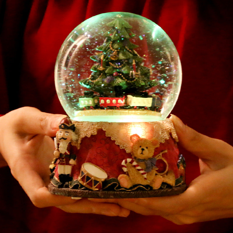 Bear music box with crystal ball, 10x10x14.5 cm