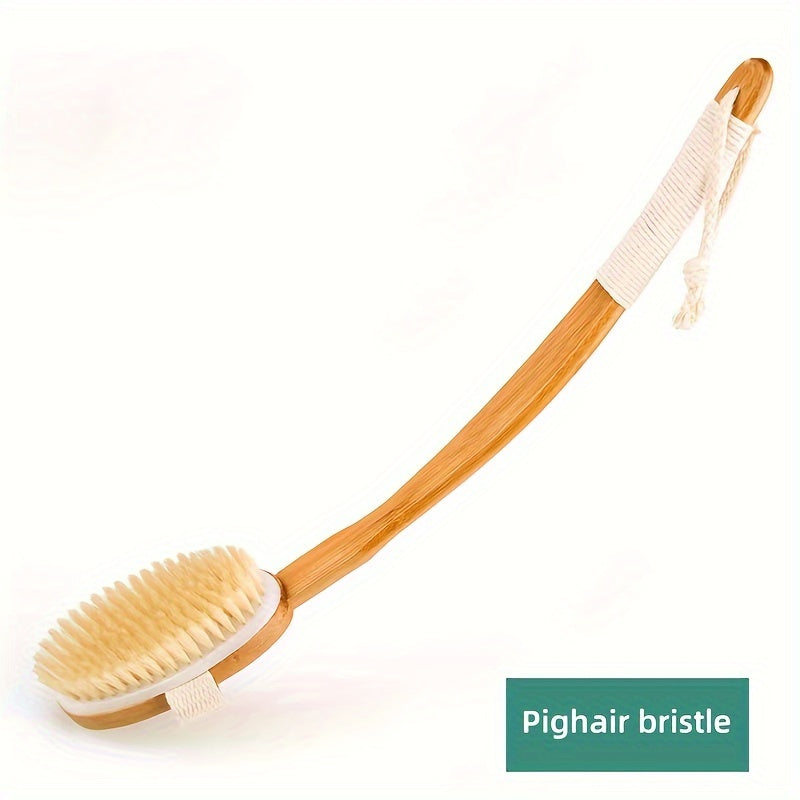 Back Wild Boar Bristle Cleaning Sponge for the Shower - Long Wooden Handle Bath Sponge Brush, soft natural bristles for back cleaning Zevolim