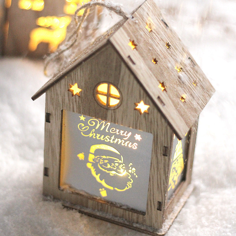 Illuminated wooden house with LED light