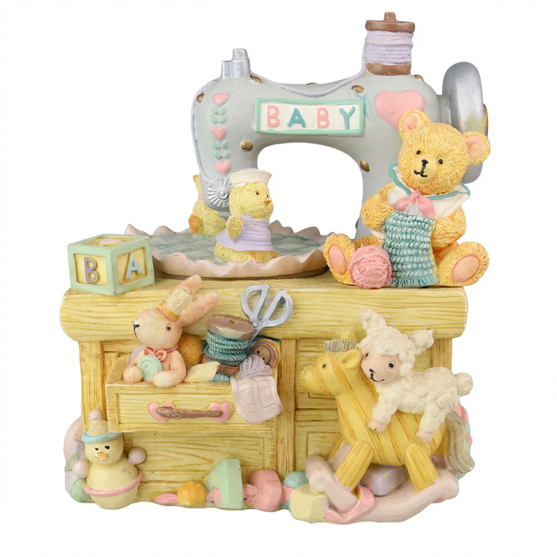 Music box in sewing machine design with bear motif