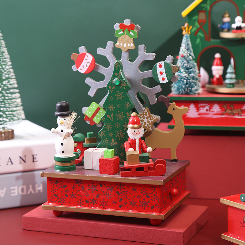 Christmas music box made of wood with carousel motif