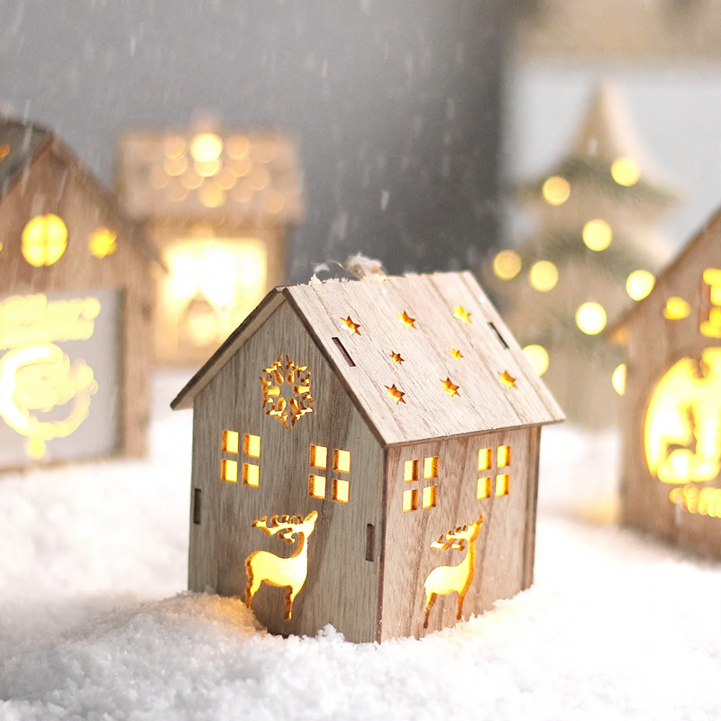 Illuminated wooden house with LED light