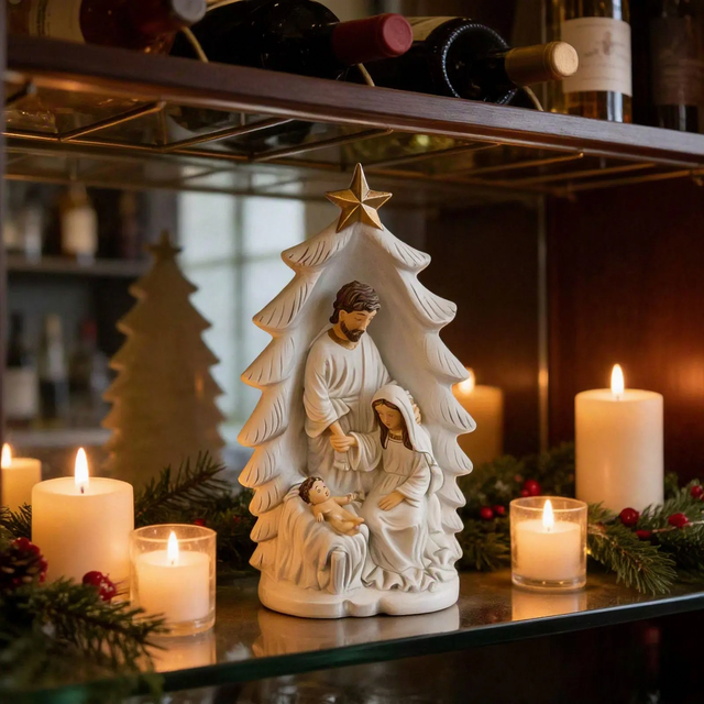 Decorative nativity figures made of resin, 3-piece set