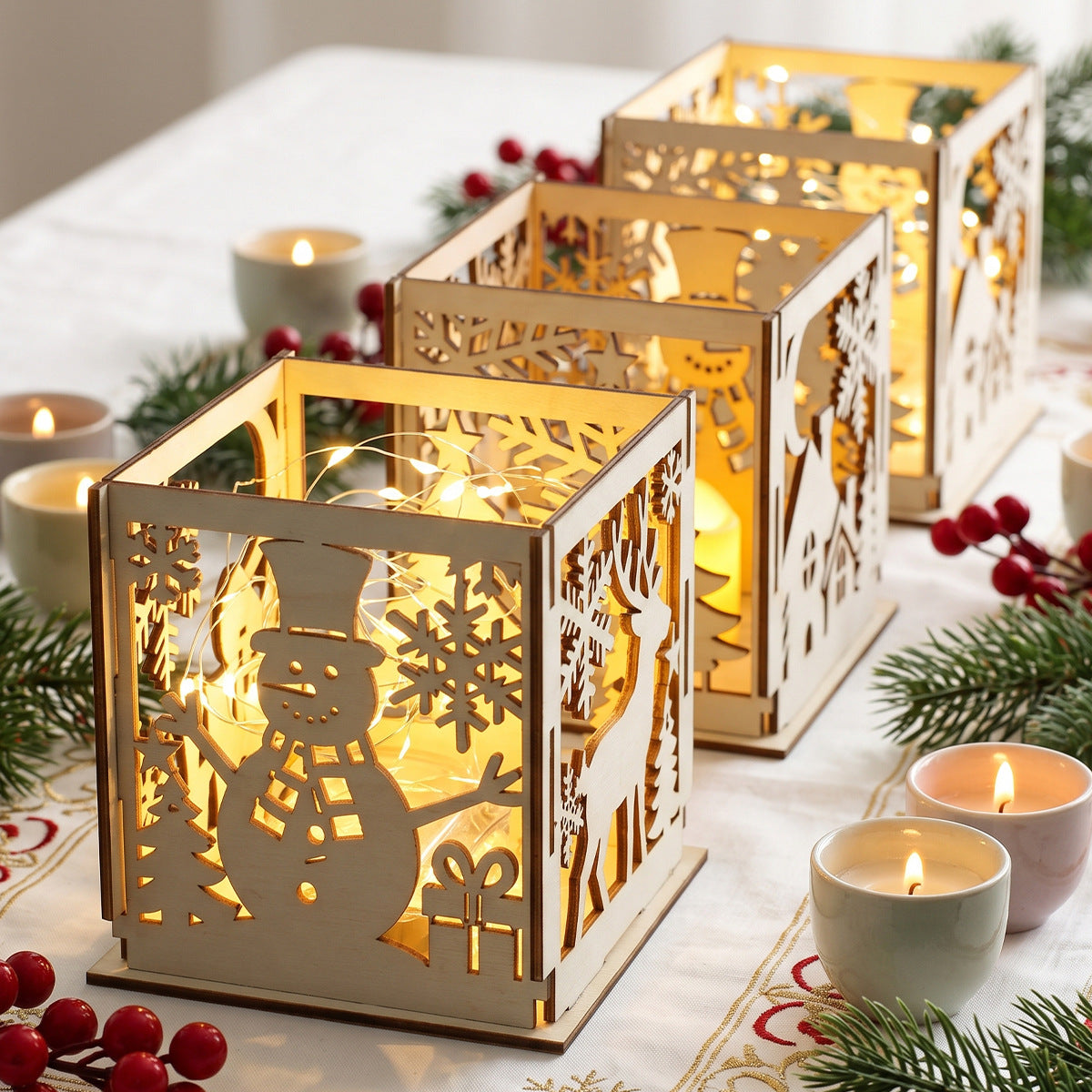 Christmas wooden lampshade decoration