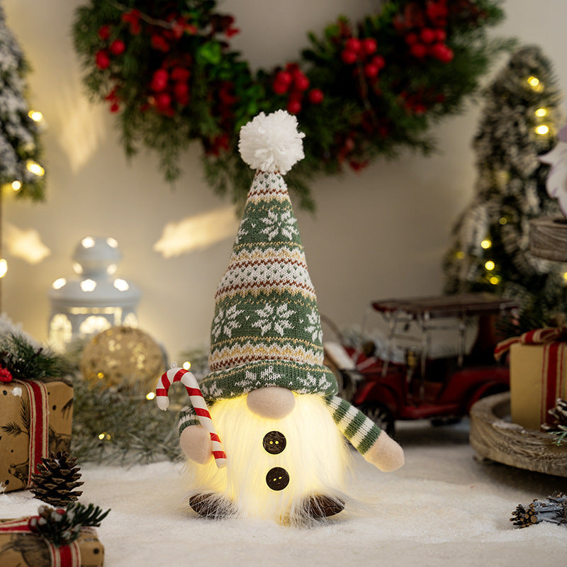 Christmas elf figure with knitted hat and lighting