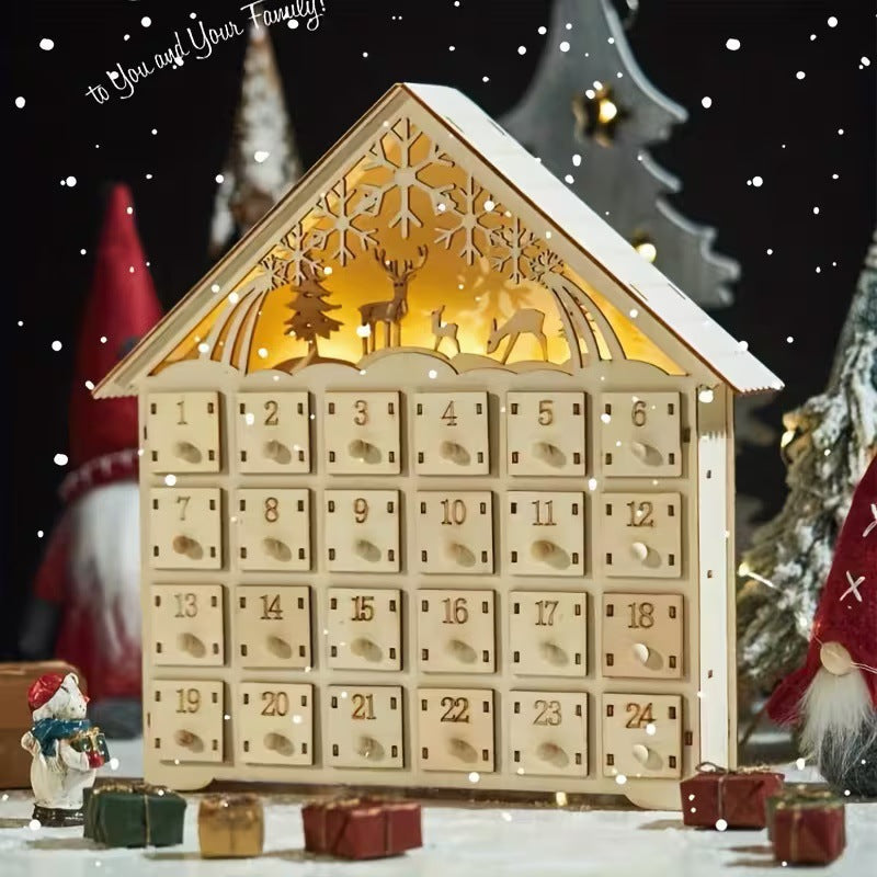 Wooden Christmas Advent Calendar, 24 Compartments