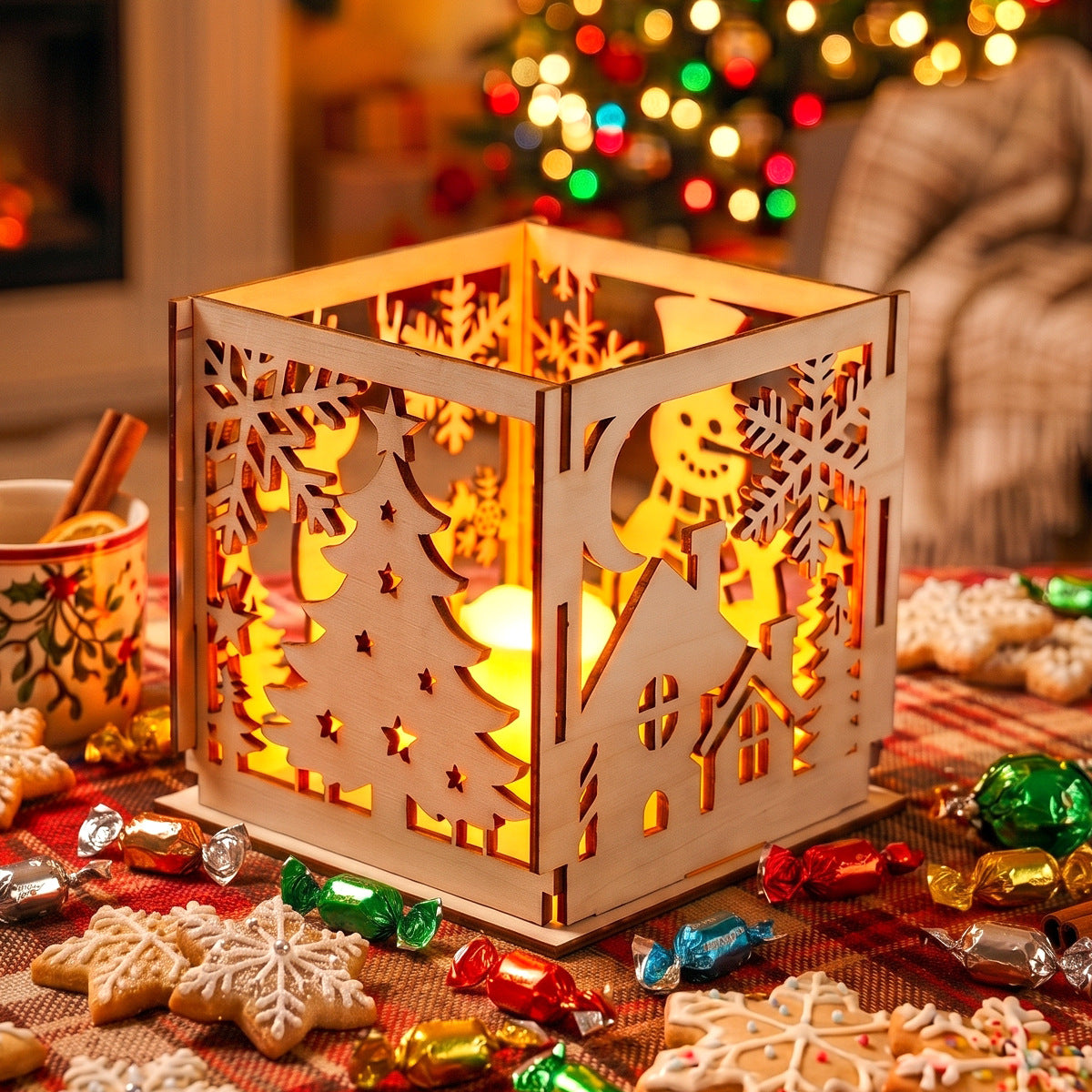 Christmas wooden lampshade decoration