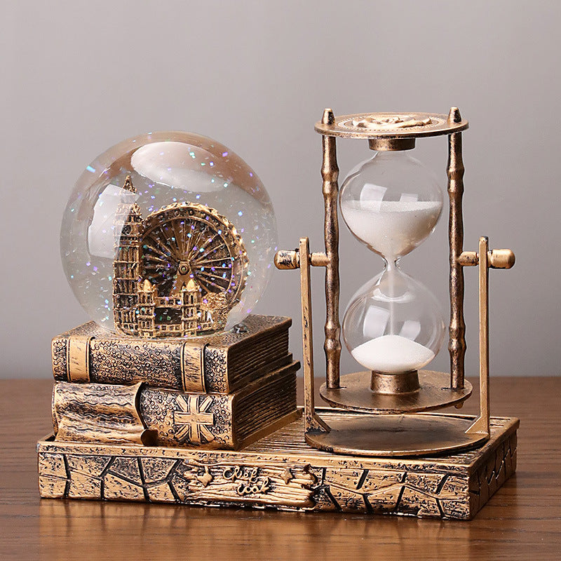 Retro Eiffel Tower Hourglass with Music Box and Glass Ball