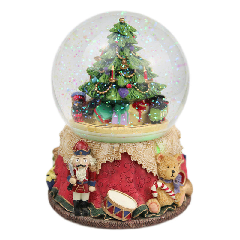 Bear music box with crystal ball, 10x10x14.5 cm