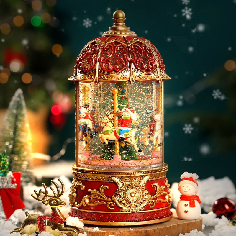 Decorative carousel music box with snow effect