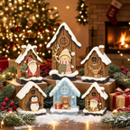 Illuminated Christmas Wooden House Set for Table Decoration