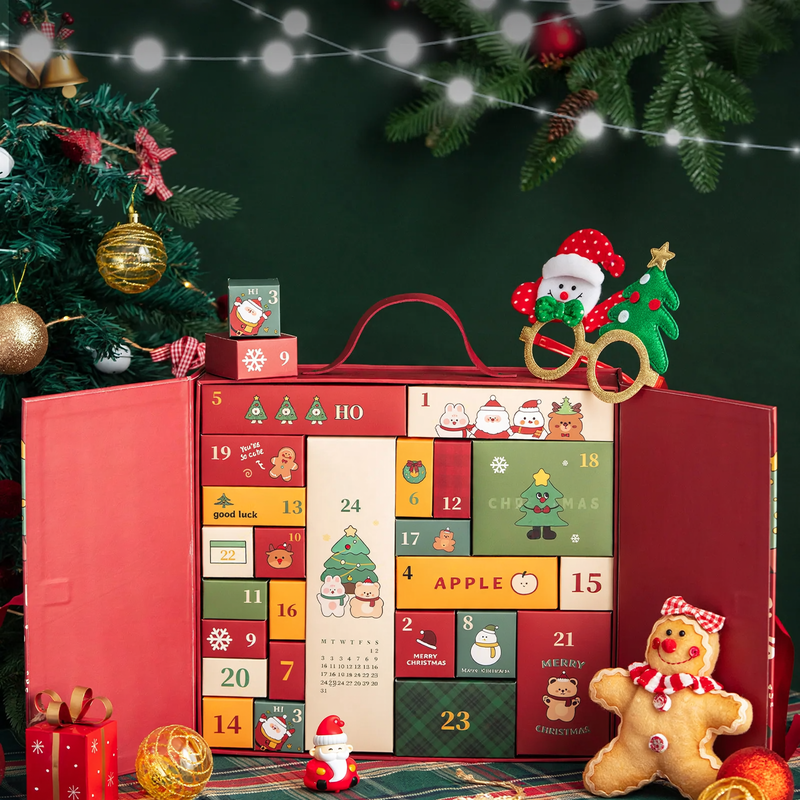 Christmas Advent Calendar Gift Box, 24 Compartments, Fabric