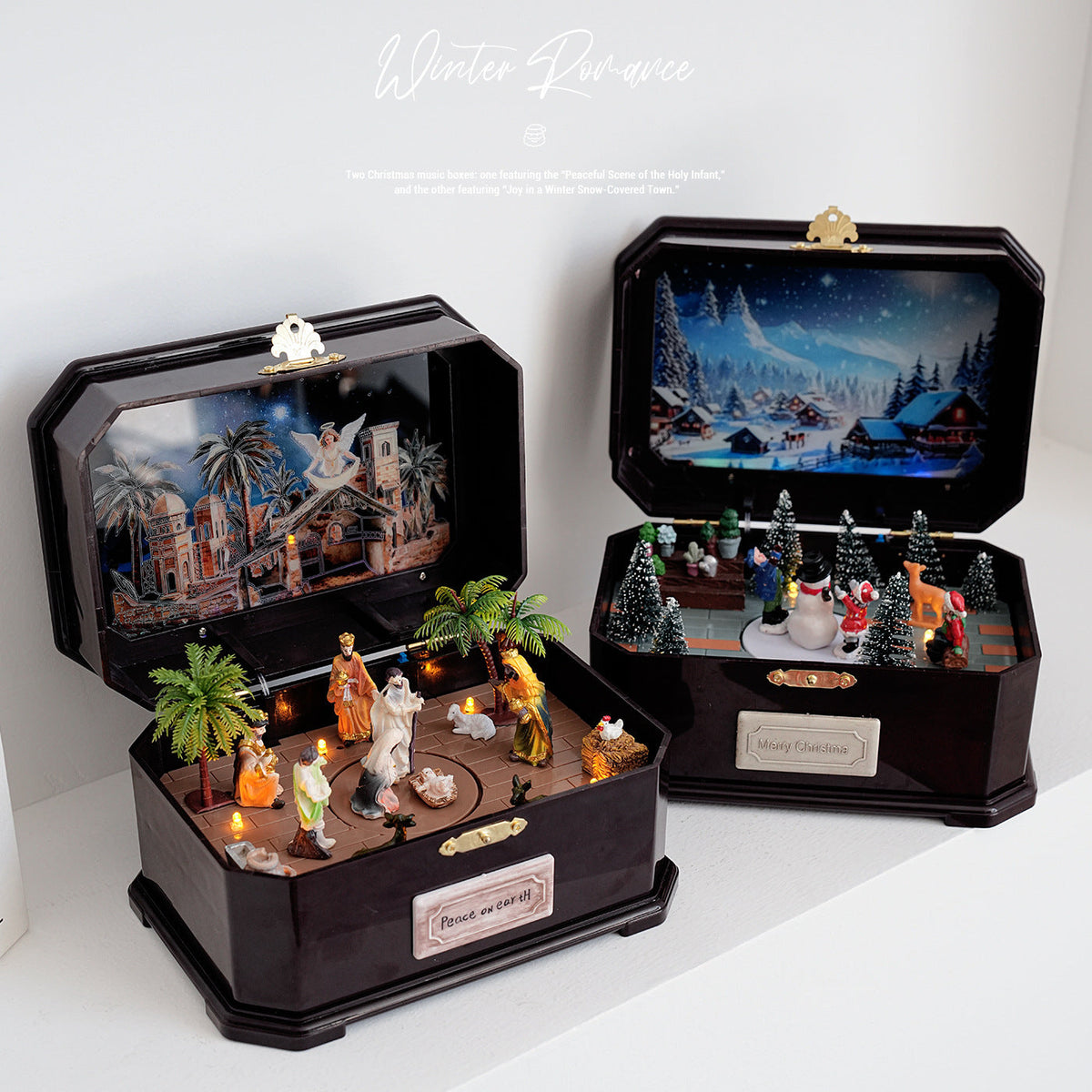 Christmas music box made of resin with lighting