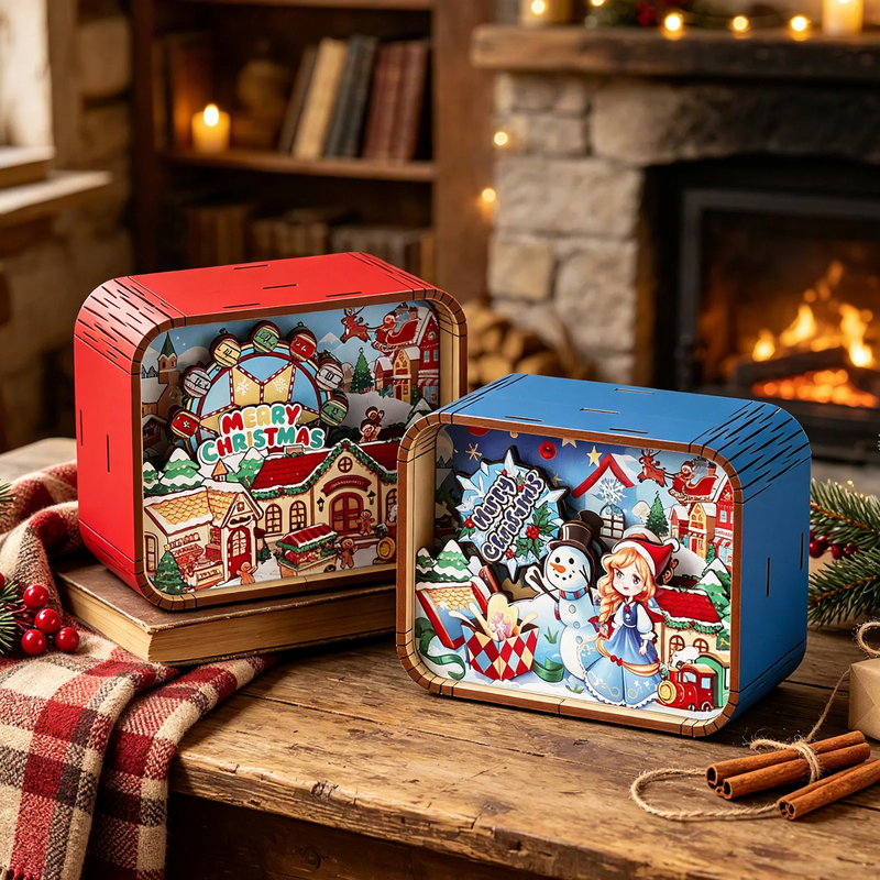 Wooden music box with Christmas motif