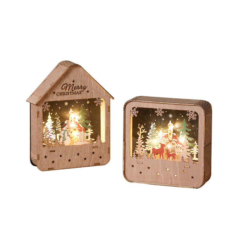Decorative wooden house with LED lighting