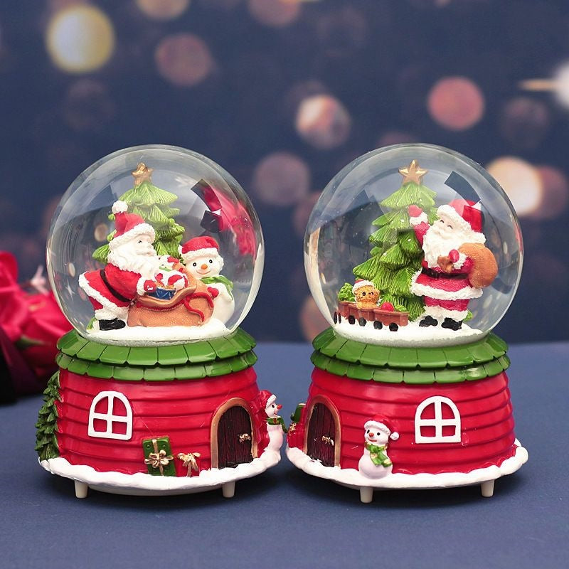Christmas music box with snow globe and light