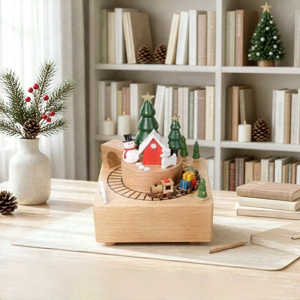 Wooden music box with Christmas design