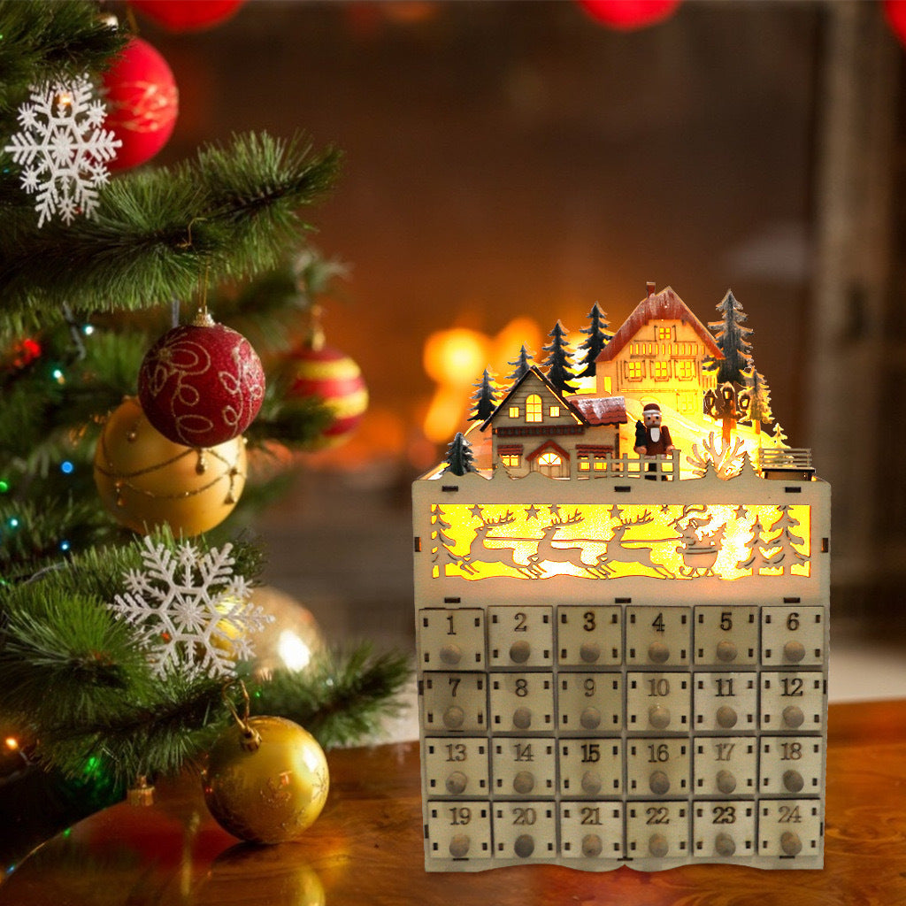 Christmas Advent Calendar made of wood with village scene