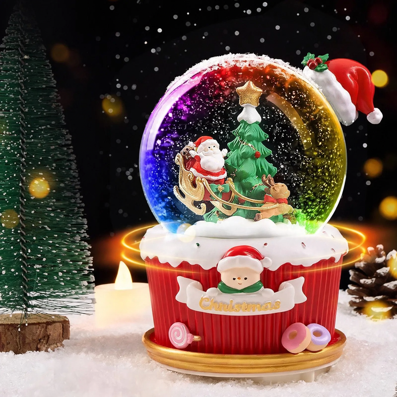 Christmas snow globe with light and music