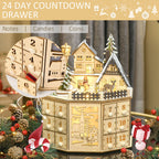 Wooden Advent calendar with music and village scene