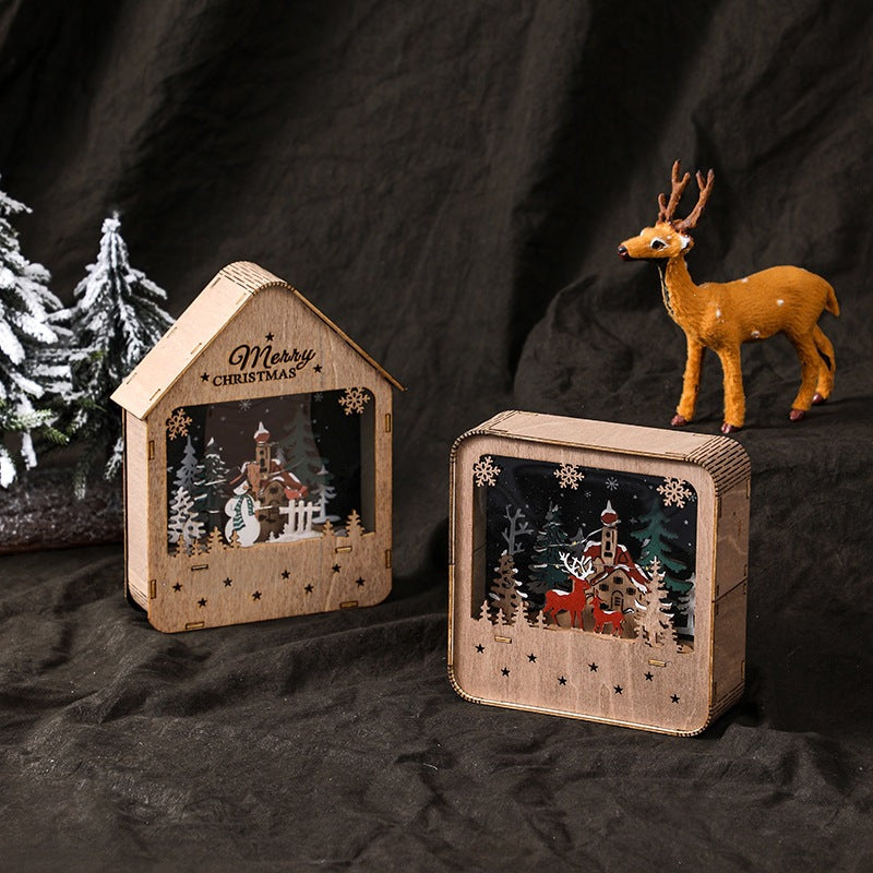 Decorative wooden house with LED lighting