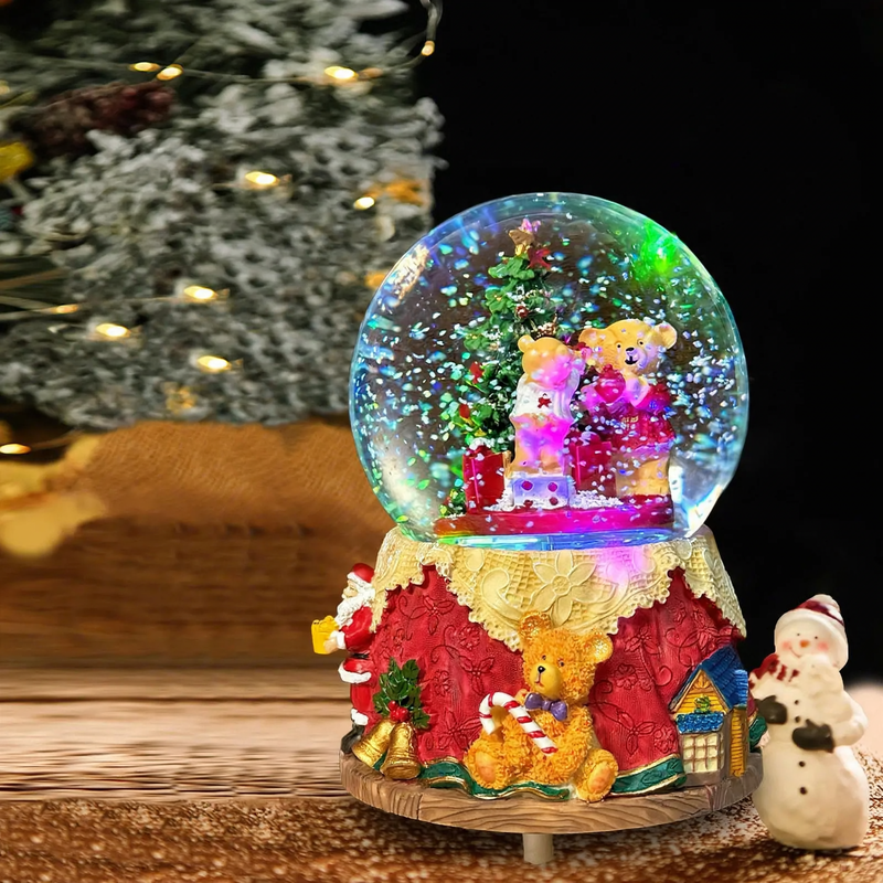 European music box with glass sphere and night light