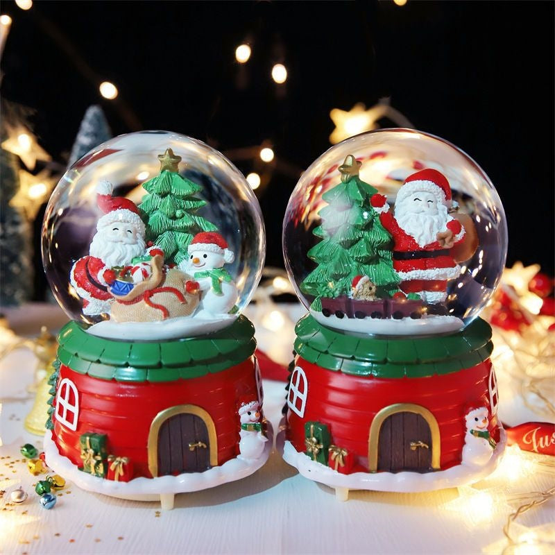 Christmas music box with snow globe and light