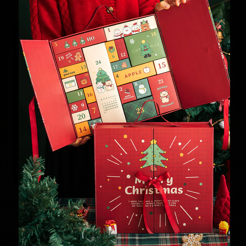 Christmas Advent Calendar Gift Box, 24 Compartments, Fabric