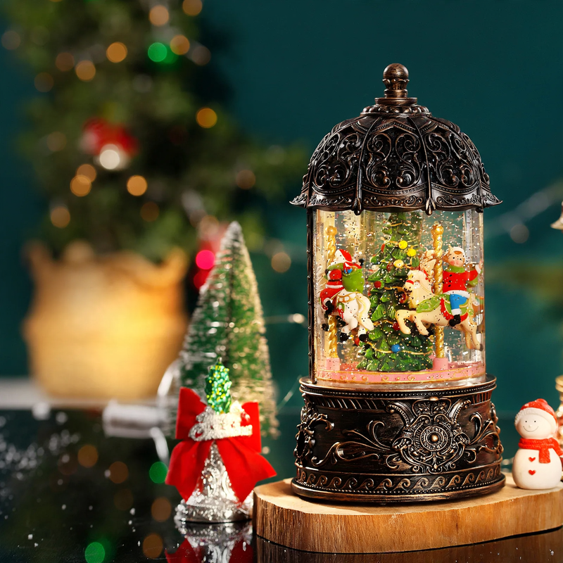 Decorative carousel music box with snow effect