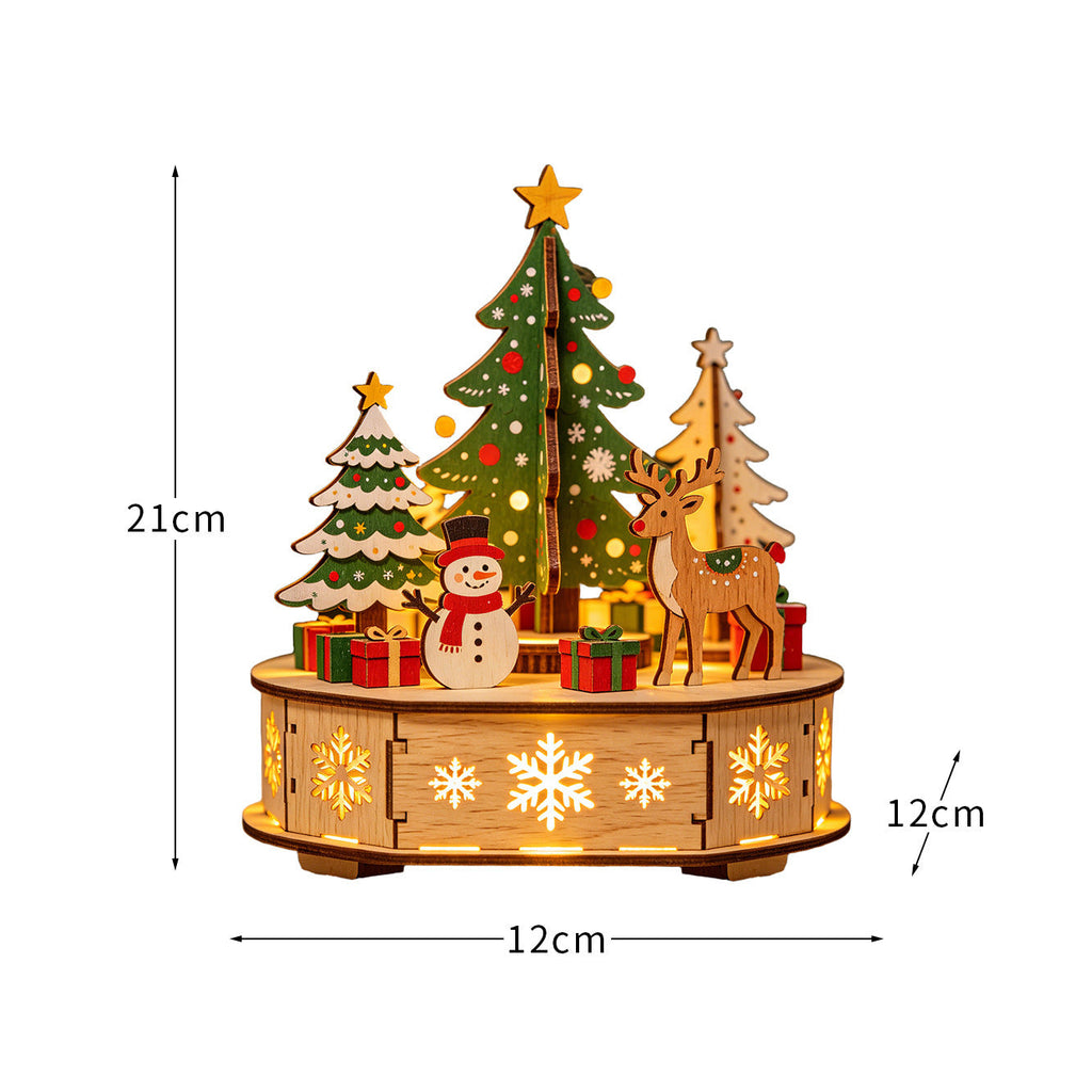 LED-illuminated wooden house, decorative table ornament