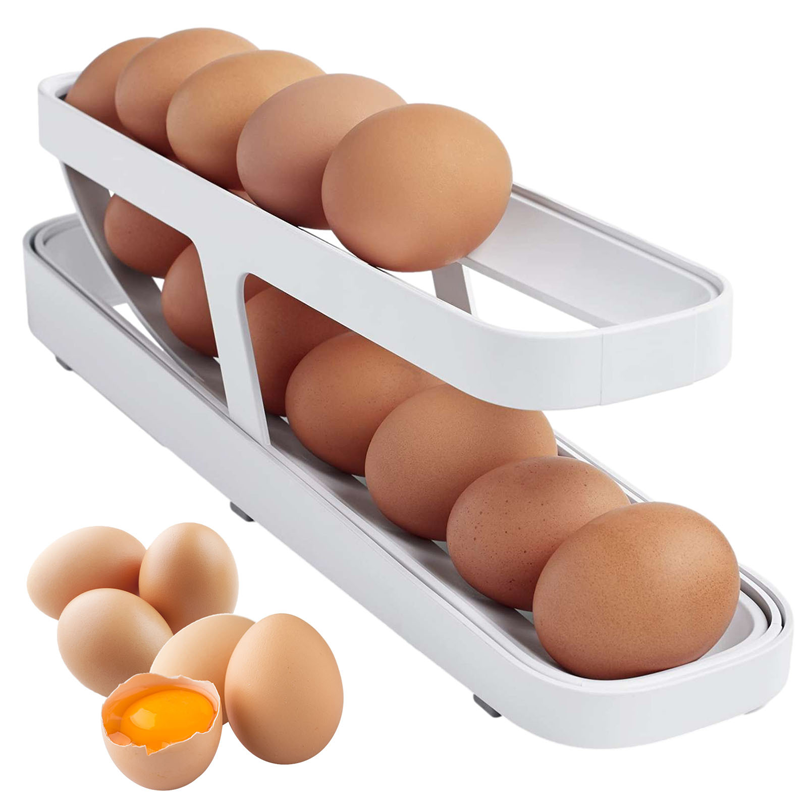 Automatic Scrolling Egg Rack Holder Storage Box with Gravity-Fed Dispensing