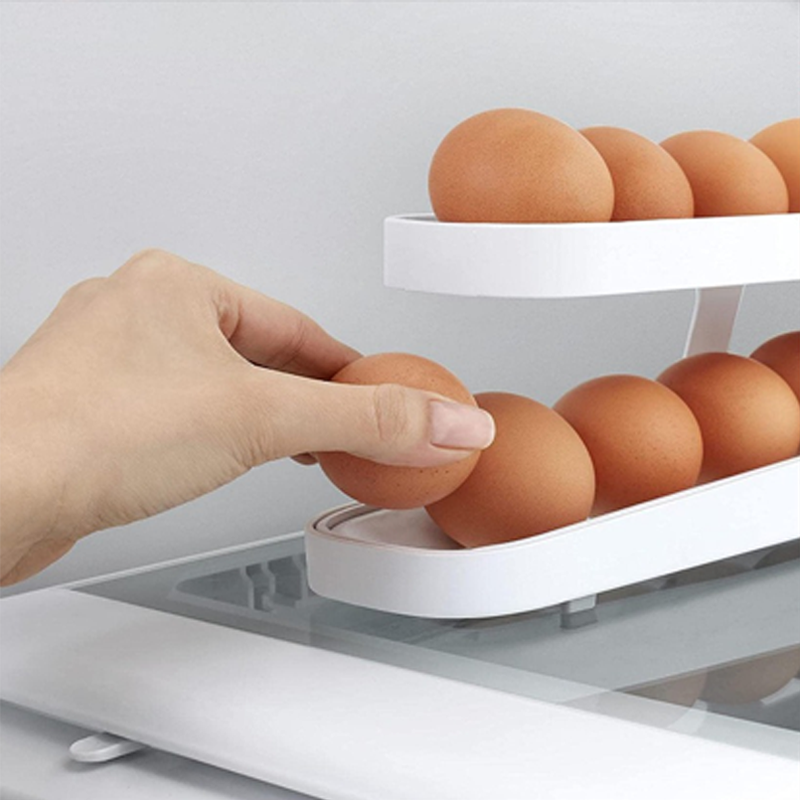 Automatic Scrolling Egg Rack Holder Storage Box with Gravity-Fed Dispensing