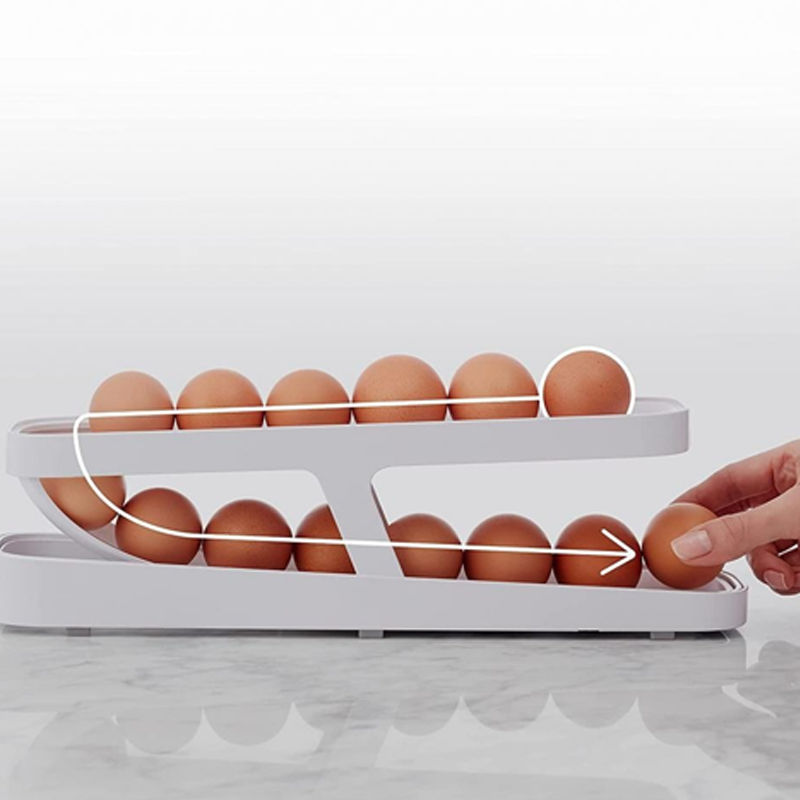 Automatic Scrolling Egg Rack Holder Storage Box with Gravity-Fed Dispensing