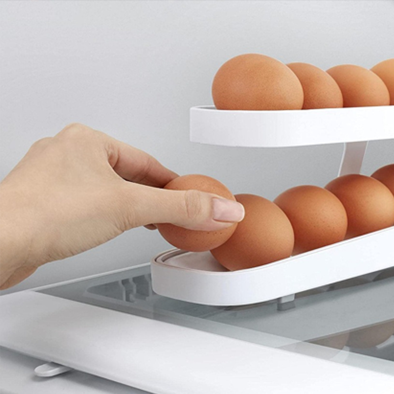Automatic Scrolling Egg Rack Holder Storage Box with Gravity-Fed Dispensing