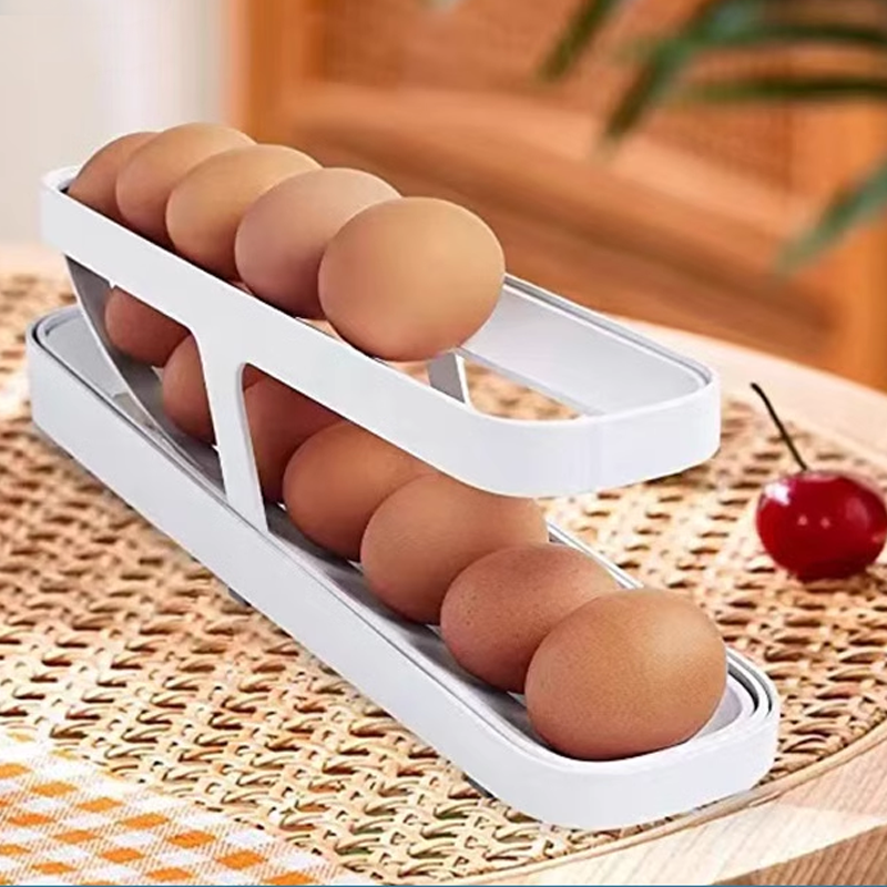 Automatic Scrolling Egg Rack Holder Storage Box with Gravity-Fed Dispensing