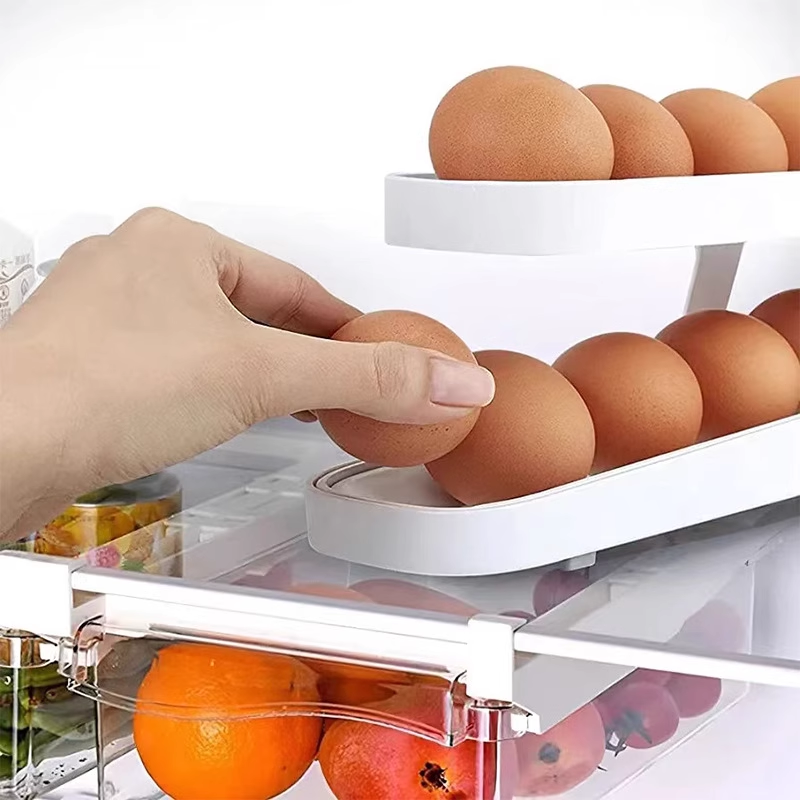 Automatic Scrolling Egg Rack Holder Storage Box with Gravity-Fed Dispensing