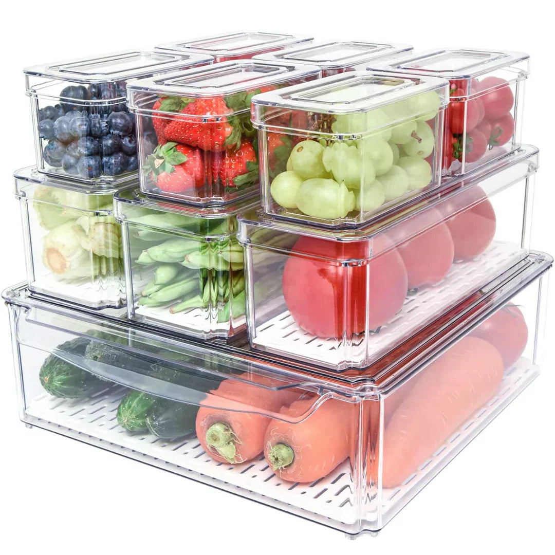 Stackable Fridge Organiser Set – 10 Clear Storage Boxes for Freshness & Kitchen Order