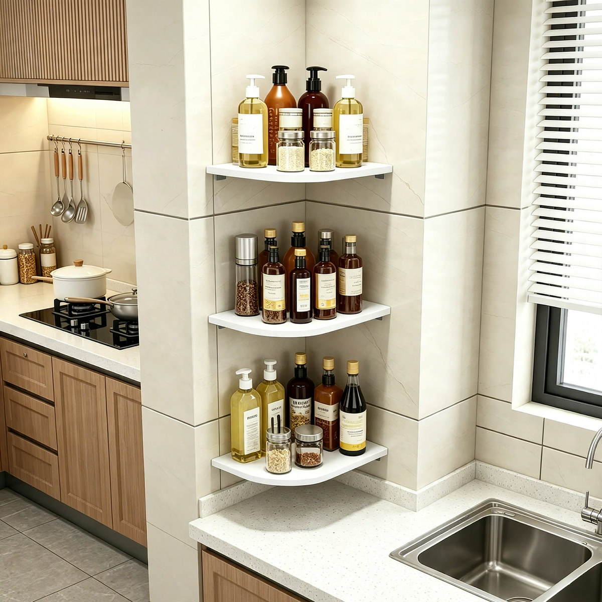 Corner shelf made of dense plywood, multi-layered