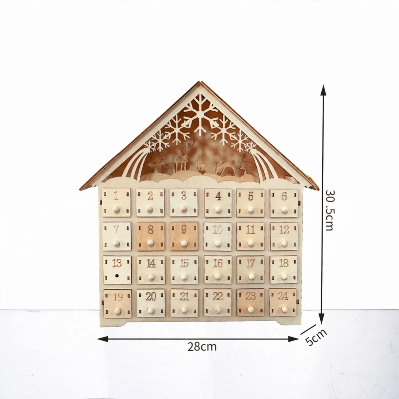 Illuminated wooden advent calendar with LED