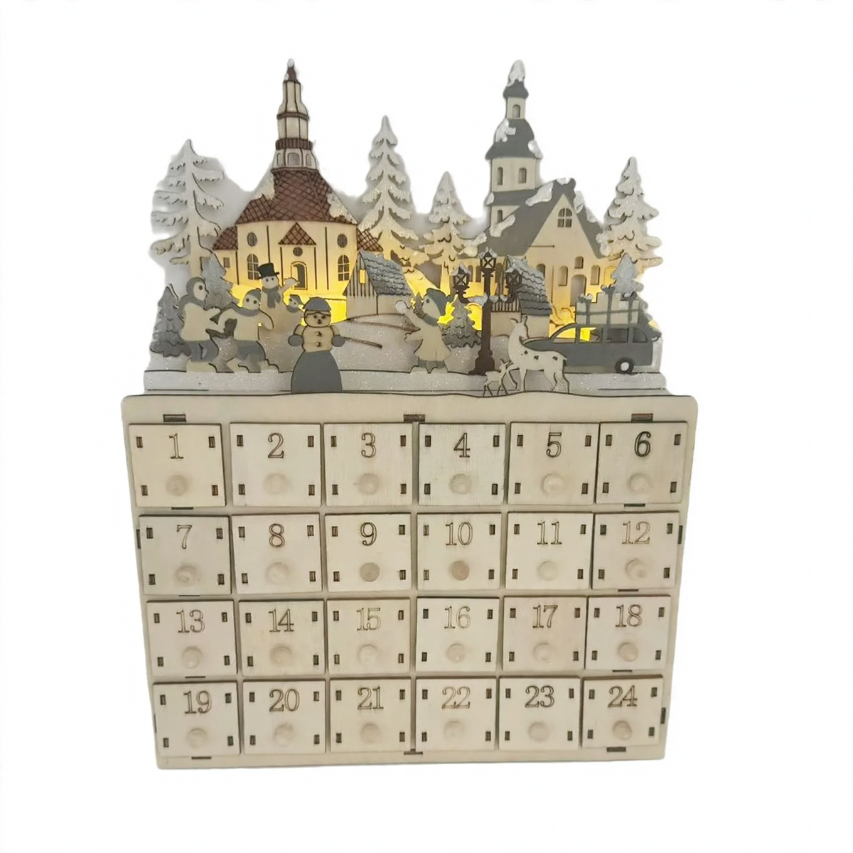 Christmas Advent calendar made of wood with 24 drawers