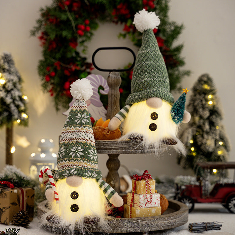 Christmas elf figure with knitted hat and lighting
