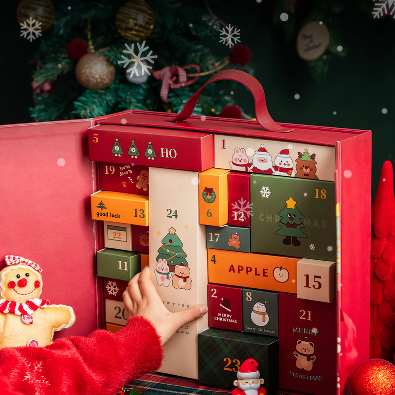 Christmas Advent Calendar Gift Box, 24 Compartments, Fabric