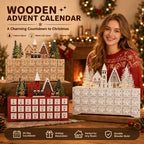 Illuminated wooden Advent calendar in village design