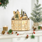 Wooden Advent calendar with music and village scene