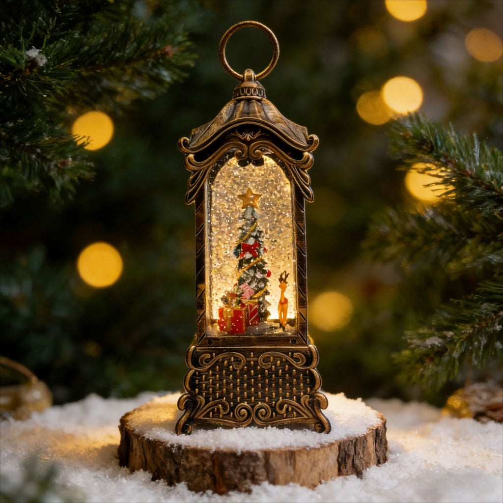 Decorative lantern with snow globe effect