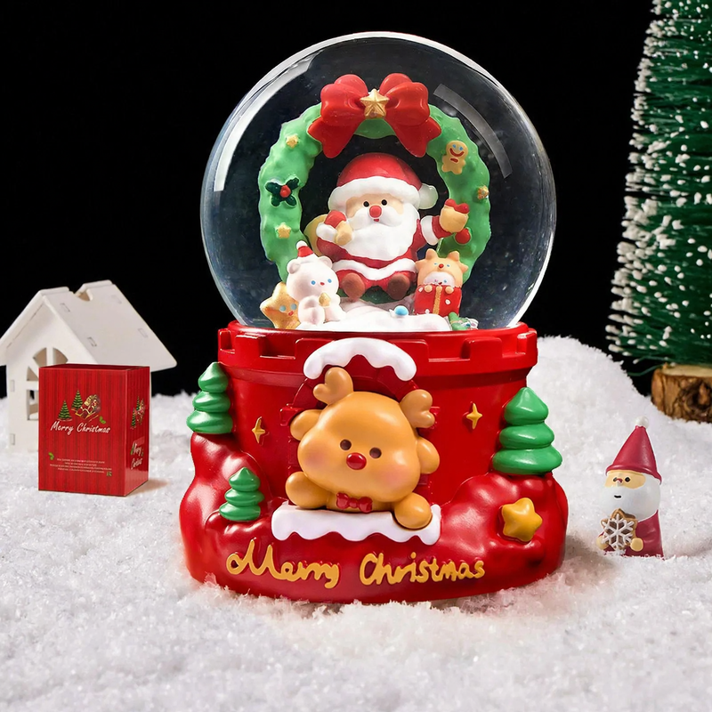 Christmas snow globe with light and music