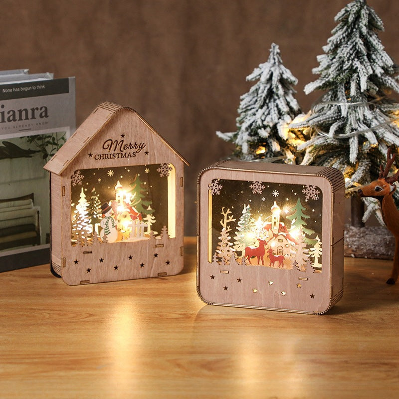 Decorative wooden house with LED lighting