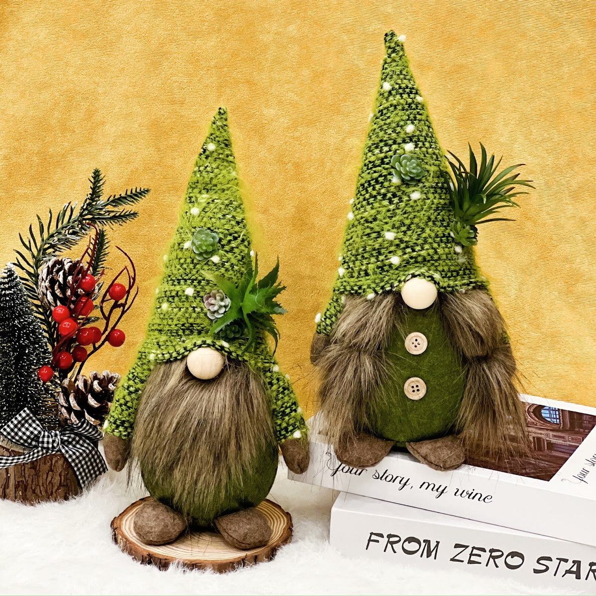 Christmas gnomes with succulent design