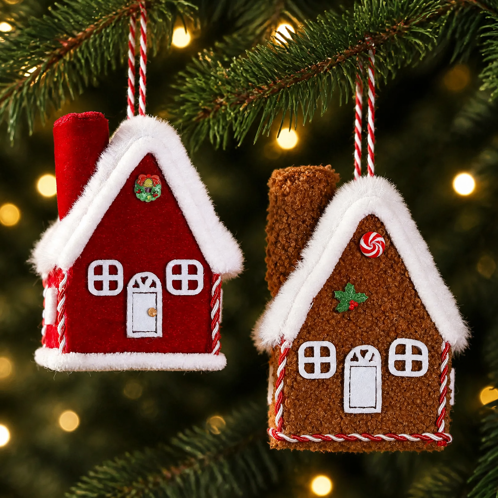 Christmas cabin fabric pendant