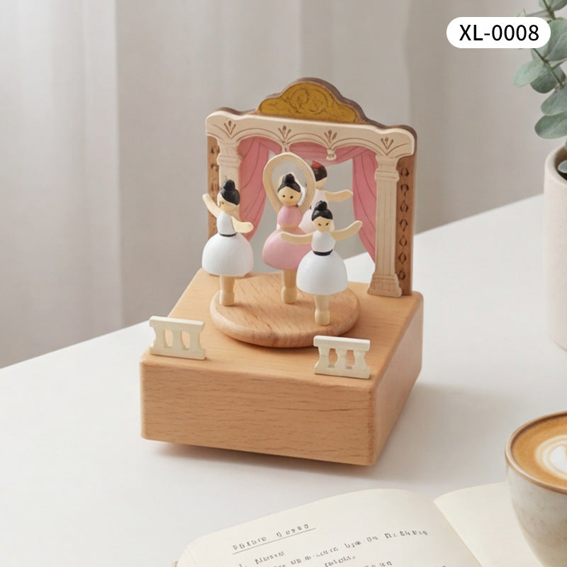 Wooden music box with pull toy motif